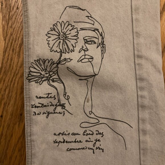 Rare Whoowap Light Gray Illustrated Face Jeans – Size 28 - Picture 4 of 9